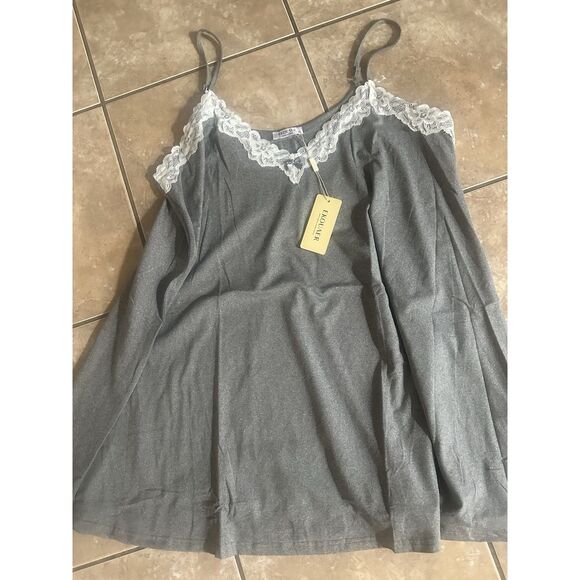 NWT Ekouaer XL Soft Soft Lace Accent Slip Gown Sleepwear Grey - Picture 1 of 5